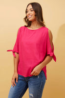 CKM Tie Sleeve Cold Shoulder Blouse