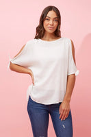 CKM Tie Sleeve Cold Shoulder Blouse