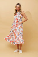 CKM Sleeveless Floral Print Tiered Dress